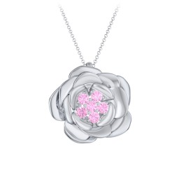 Family Rose Birthstone Pendant in 925 Sterling Silver with Pink Sapphire