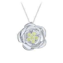 Family Rose Birthstone Pendant in 925 Sterling Silver with Peridot