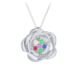 Family Rose Birthstone Pendant in 925 Sterling Silver with Amethyst, Cubic Zirconia, Ruby, Emerald, and Blue Sapphire