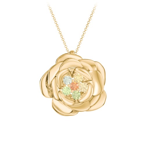 Family Rose Birthstone Pendant – 10K Yellow Gold with Orange Sapphire, Green Sapphire, Peridot, Fancy Yellow Premium Zirconia, and Citrine
