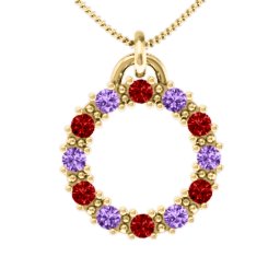 Circle of Life Pendant in 10K Solid Yellow Gold with Garnet and Amethyst