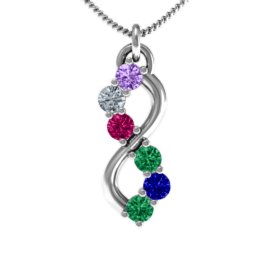 Six Stone Infinity Pendant in 925 Sterling Silver with Amethyst, Cubic Zirconia, Ruby, Emerald, and Blue Sapphire
