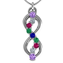 Nine Stone Infinity Pendant in 925 Sterling Silver with Amethyst, Cubic Zirconia, Ruby, Emerald, and Blue Sapphire