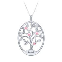 4-15 Stones Oval Family Tree Pendant in 925 Sterling Silver with Pink Tourmaline, Citrine, Peridot, Blue Sapphire, Smokey Quartz, Garnet, and Ruby