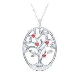 4-15 Stones Oval Family Tree Pendant in 925 Sterling Silver with Garnet, Citrine, Peridot, Blue Sapphire, Smokey Quartz, and Ruby