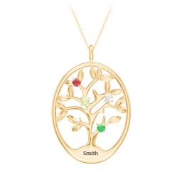 4-15 Stones Oval Family Tree Pendant in 10K Solid Yellow Gold