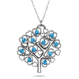 Heart Family Tree Pendant in 925 Sterling Silver with Blue Topaz