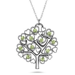 Heart Family Tree Pendant in 925 Sterling Silver with Peridot