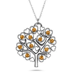 Heart Family Tree Pendant in 925 Sterling Silver with Citrine