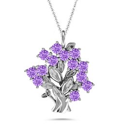 Petite Family Tree Pendant in 925 Sterling Silver with Amethyst and Blue Sapphire
