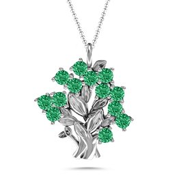 Petite Family Tree Pendant in 925 Sterling Silver with Emerald and Blue Sapphire