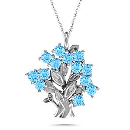 Petite Family Tree Pendant in 925 Sterling Silver with Blue Topaz and Blue Sapphire