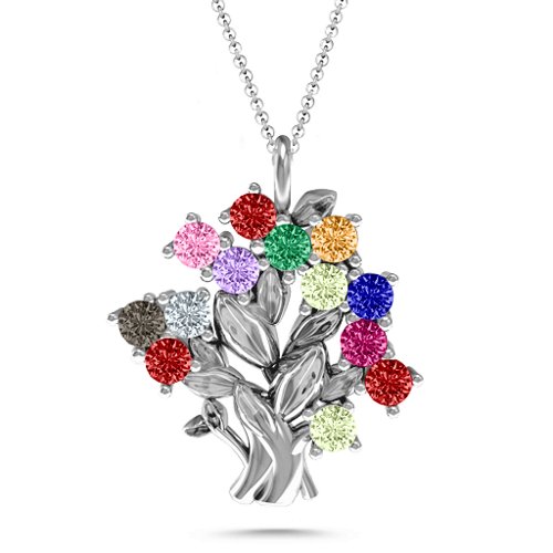 Petite Family Tree Pendant – Sterling Silver with Garnet, Pink Tourmaline, Amethyst, Emerald, Citrine, Peridot, Blue Sapphire, Smokey Quartz, Cubic Zirconia, and Ruby