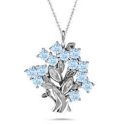Petite Family Tree Pendant in 925 Sterling Silver with Aquamarine and Blue Sapphire