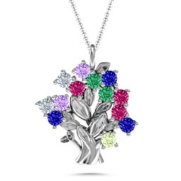 Petite Family Tree Pendant in 925 Sterling Silver with Amethyst, Cubic Zirconia, Ruby, Emerald, Blue Sapphire, and Peridot