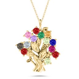 Petite Family Tree Pendant in 10K Solid Yellow Gold with Garnet, Pink Tourmaline, Amethyst, Emerald, Citrine, Peridot, Blue Sapphire, Smokey Quartz, Cubic Zirconia, and Ruby