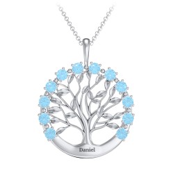 Circle of Life Family Tree Pendant in 925 Sterling Silver with Blue Topaz