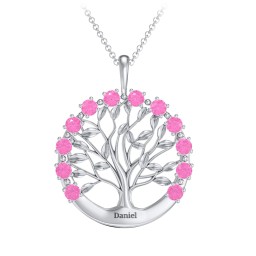 Circle of Life Family Tree Pendant in 925 Sterling Silver with Pink Sapphire
