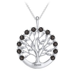 Circle of Life Family Tree Pendant in 925 Sterling Silver with Smokey Quartz