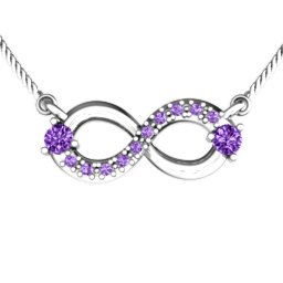 Double Stone Horizontal Infinity Pendant with Accents in 925 Sterling Silver with Amethyst, Amethyst Premium Zirconia, Emerald, Citrine, Peridot, Blue Sapphire, Smokey Quartz, Cubic Zirconia, Garnet, and Ruby