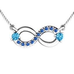 Double Stone Horizontal Infinity Pendant with Accents in 925 Sterling Silver with Blue Topaz, Fancy Blue Premium Zirconia, Emerald, Citrine, Peridot, Blue Sapphire, Smokey Quartz, Cubic Zirconia, Garnet, and Ruby