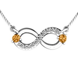 Double Stone Horizontal Infinity Pendant with Accents in 925 Sterling Silver with Citrine, White Premium Zirconia, Emerald, Peridot, Blue Sapphire, Smokey Quartz, Cubic Zirconia, Garnet, and Ruby