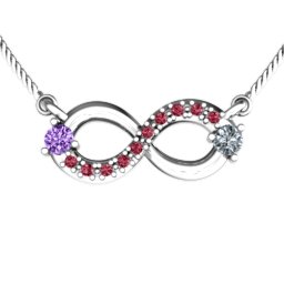 Double Stone Horizontal Infinity Pendant with Accents in 925 Sterling Silver with Amethyst, Cubic Zirconia, Red Premium Zirconia, Emerald, Citrine, Peridot, Blue Sapphire, Smokey Quartz, Garnet, and Ruby