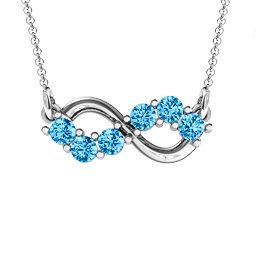 Horizontal Infinity Pendant with 6 Stones in 925 Sterling Silver with Blue Topaz, Blue Sapphire, Smokey Quartz, Cubic Zirconia, Garnet, Ruby, and Peridot