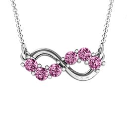 Horizontal Infinity Pendant with 6 Stones in 925 Sterling Silver with Pink Sapphire, Blue Sapphire, Smokey Quartz, Cubic Zirconia, Garnet, Ruby, and Peridot