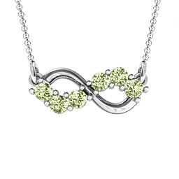 Horizontal Infinity Pendant with 6 Stones in 925 Sterling Silver with Peridot, Blue Sapphire, Smokey Quartz, Cubic Zirconia, Garnet, and Ruby
