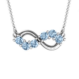 Horizontal Infinity Pendant with 6 Stones in 925 Sterling Silver with Aquamarine, Blue Sapphire, Smokey Quartz, Cubic Zirconia, Garnet, Ruby, and Peridot