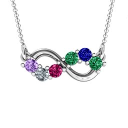 Horizontal Infinity Pendant with 6 Stones in 925 Sterling Silver with Amethyst, Cubic Zirconia, Ruby, Emerald, Blue Sapphire, Smokey Quartz, Garnet, and Peridot