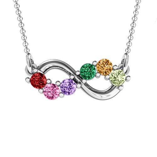 Horizontal Infinity Pendant with 6 Stones – Sterling Silver with Garnet, Pink Tourmaline, Amethyst, Emerald, Citrine, and Peridot