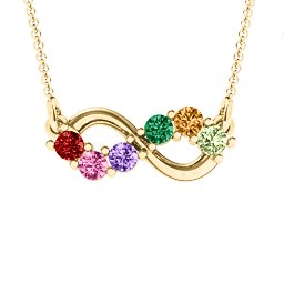 Horizontal Infinity Pendant with 6 Stones in 10K Solid Yellow Gold with Garnet, Pink Tourmaline, Amethyst, Emerald, Citrine, Peridot, Blue Sapphire, Smokey Quartz, Cubic Zirconia, and Ruby