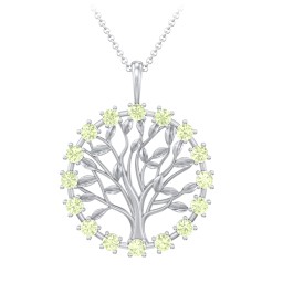 Halo Family Tree Pendant in 925 Sterling Silver with Peridot