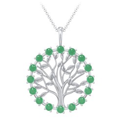 Halo Family Tree Pendant in 925 Sterling Silver with Emerald