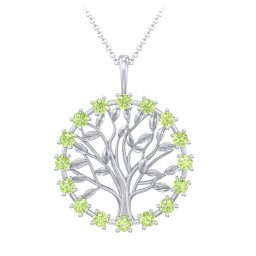 Halo Family Tree Pendant in 925 Sterling Silver with Peridot