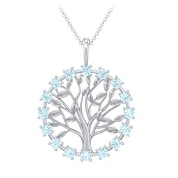 Halo Family Tree Pendant in 925 Sterling Silver with Blue Topaz