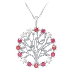 Halo Family Tree Pendant in 925 Sterling Silver with Garnet, Ruby, and Opal