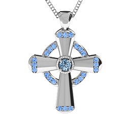 Celtic Cross Pendant in 925 Sterling Silver with Aquamarine and Fancy Blue Premium Zirconia