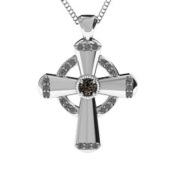 Celtic Cross Pendant in 925 Sterling Silver with Smokey Quartz and Black Premium Zirconia