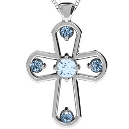 Flared Cross Pendant in 925 Sterling Silver with Aquamarine