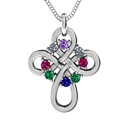 Contemporary Celtic Cross Pendant in 925 Sterling Silver with Amethyst, Cubic Zirconia, Ruby, Emerald, and Blue Sapphire
