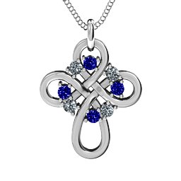 Contemporary Celtic Cross Pendant in 925 Sterling Silver with Blue Sapphire and Cubic Zirconia