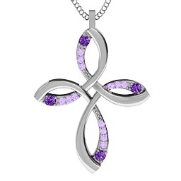 Stylish Curved Cross Pendant in 925 Sterling Silver with Amethyst and Amethyst Premium Zirconia