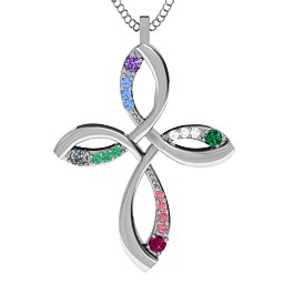 Stylish Curved Cross Pendant in 925 Sterling Silver with Amethyst, Cubic Zirconia, Ruby, Emerald, Fancy Blue Premium Zirconia, Green Premium Zirconia, Red Premium Zirconia, and White Premium Zirconia