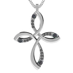 Stylish Curved Cross Pendant in 925 Sterling Silver with Alexandrite and Black Premium Zirconia