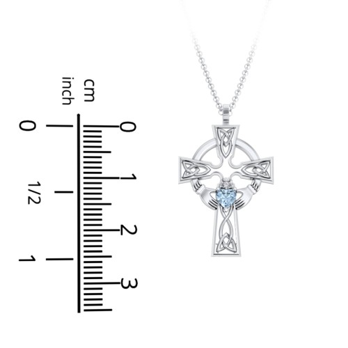 Claddagh Celtic Cross Pendant – 10K Yellow Gold with Garnet and White Premium Zirconia