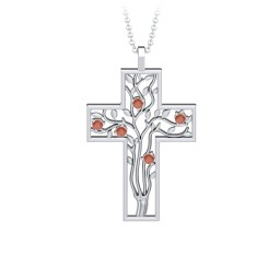 3 - 10 Stone Family Tree Cross Pendant in 925 Sterling Silver with Garnet, Amethyst, Aquamarine, Emerald, S04CZIR, and Fancy Brown Premium Zirconia