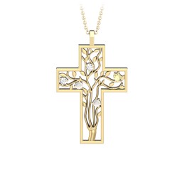 3 - 10 Stone Family Tree Cross Pendant in 10K Solid Yellow Gold with Diamond, Opal, Citrine, Amethyst, Aquamarine, Emerald, S04CZIR, and Fancy Brown Premium Zirconia